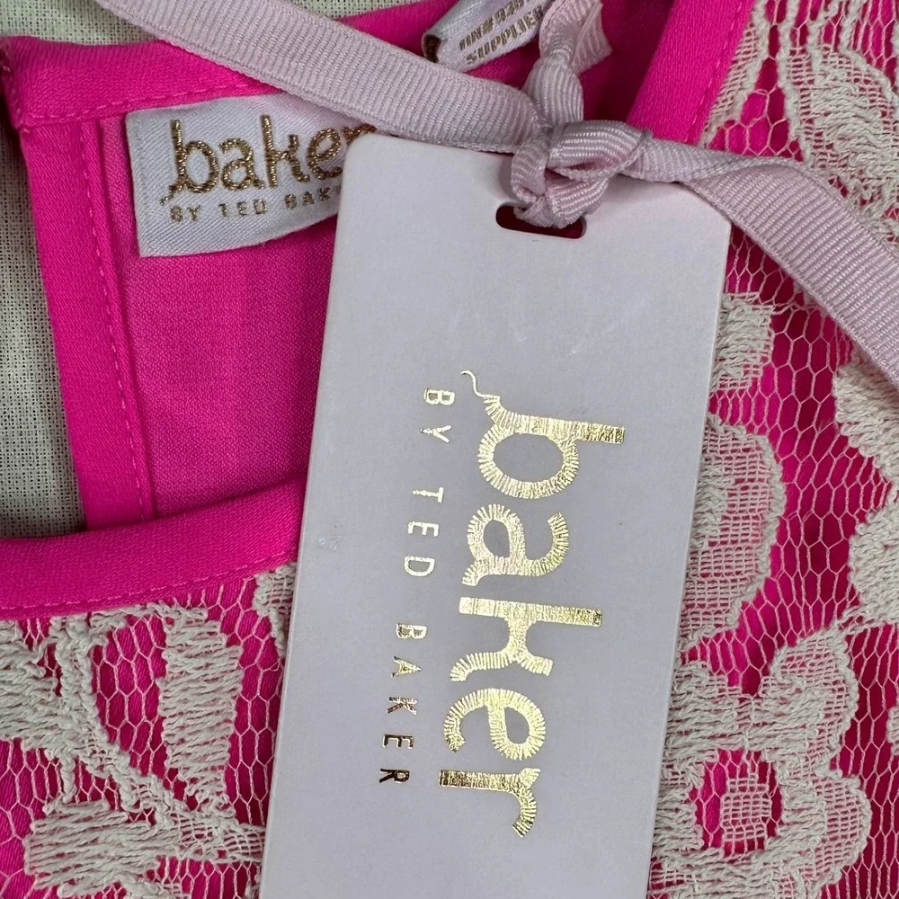 Baker‎ by Ted Baker Girls Peony Lace Floral Sleeveless Dress size 8 Pink/White